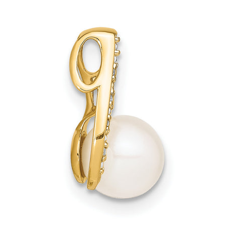 14k Yellow and Rhodium Gold Teardrop Pendant with White Pearl and Diamond Accents