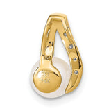 14k Yellow and Rhodium Gold Teardrop Pendant with White Pearl and Diamond Accents
