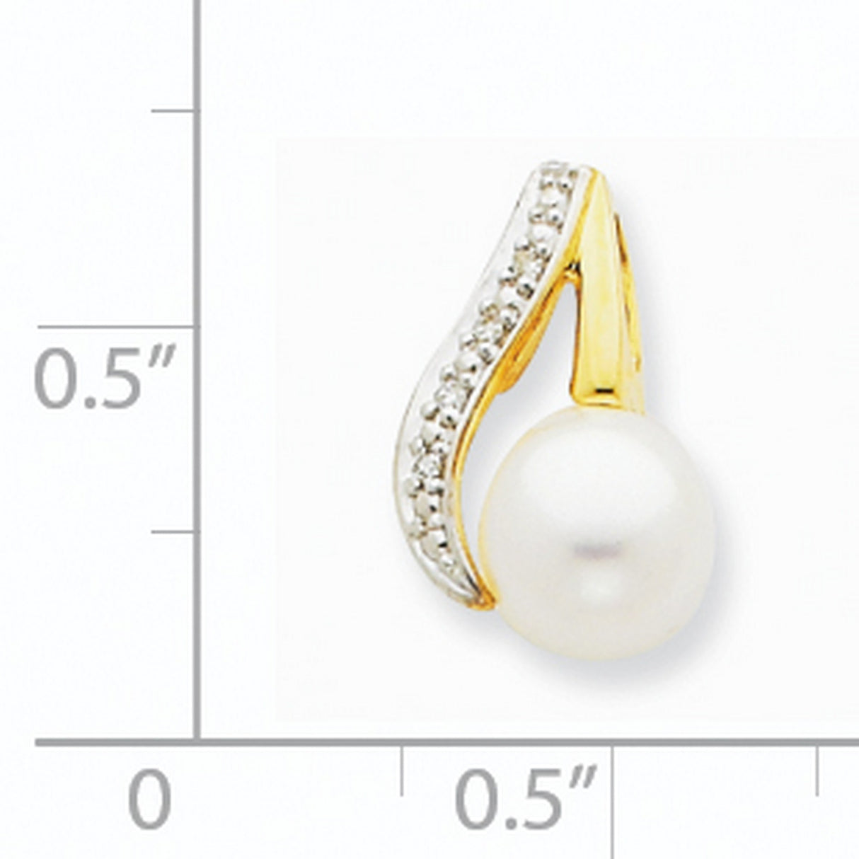 14k Yellow and Rhodium Gold Teardrop Pendant with White Pearl and Diamond Accents