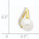 14k Yellow and Rhodium Gold Teardrop Pendant with White Pearl and Diamond Accents