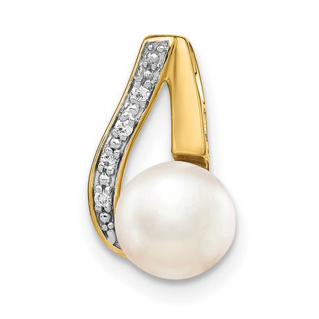 14k Yellow and Rhodium Gold Teardrop Pendant with White Pearl and Diamond Accents