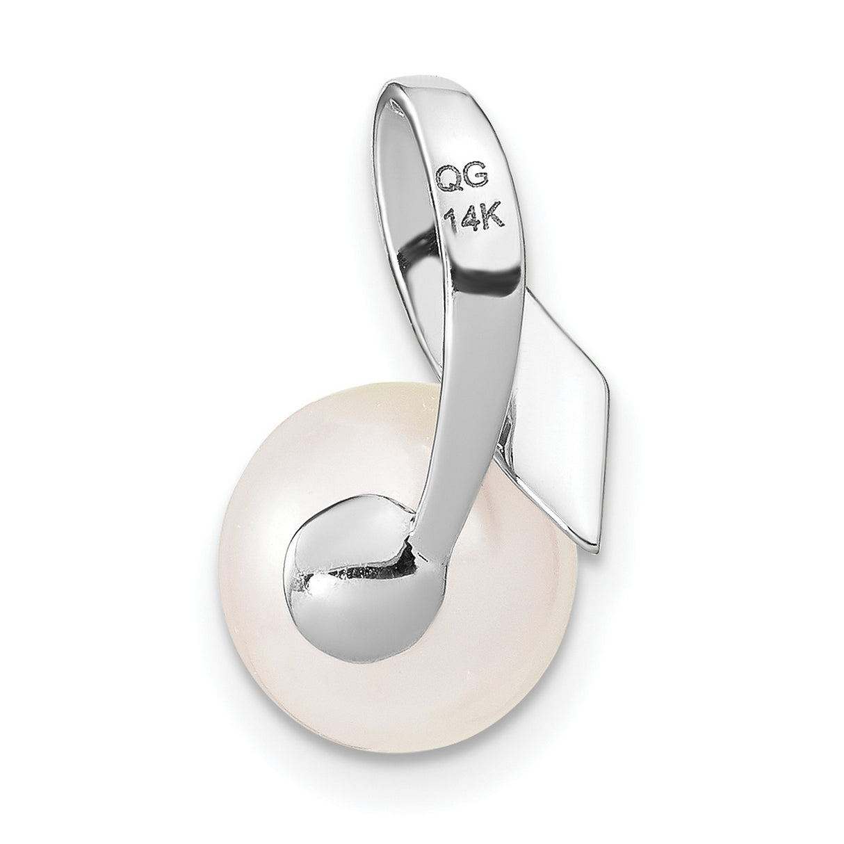 14k White Gold Pendant with Cultured Freshwater Pearl, Modern Minimalist Drop Design