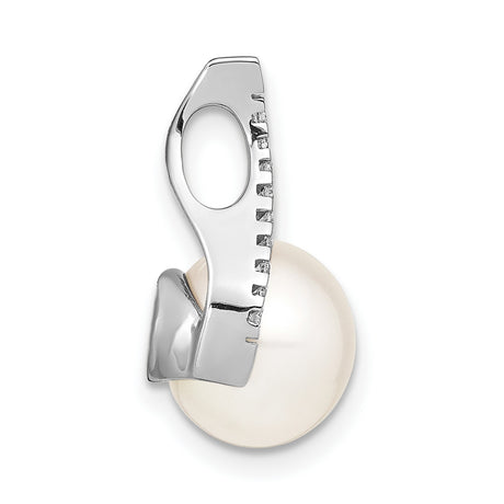 14k White Gold Pendant with Cultured Pearl and Diamond Accents, Elegant Bridal Jewelry