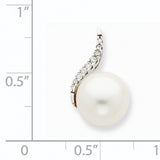 14k White Gold Pendant with Cultured Pearl and Diamond Accents, Elegant Bridal Jewelry