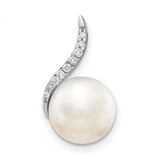 14k White Gold Pendant with Cultured Pearl and Diamond Accents, Elegant Bridal Jewelry