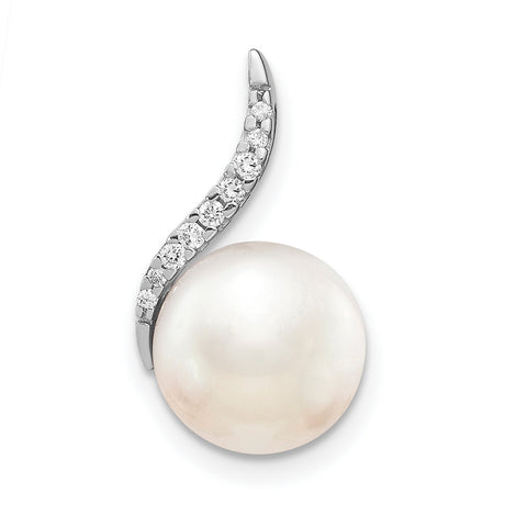 14k White Gold Pendant with Cultured Pearl and Diamond Accents, Elegant Bridal Jewelry