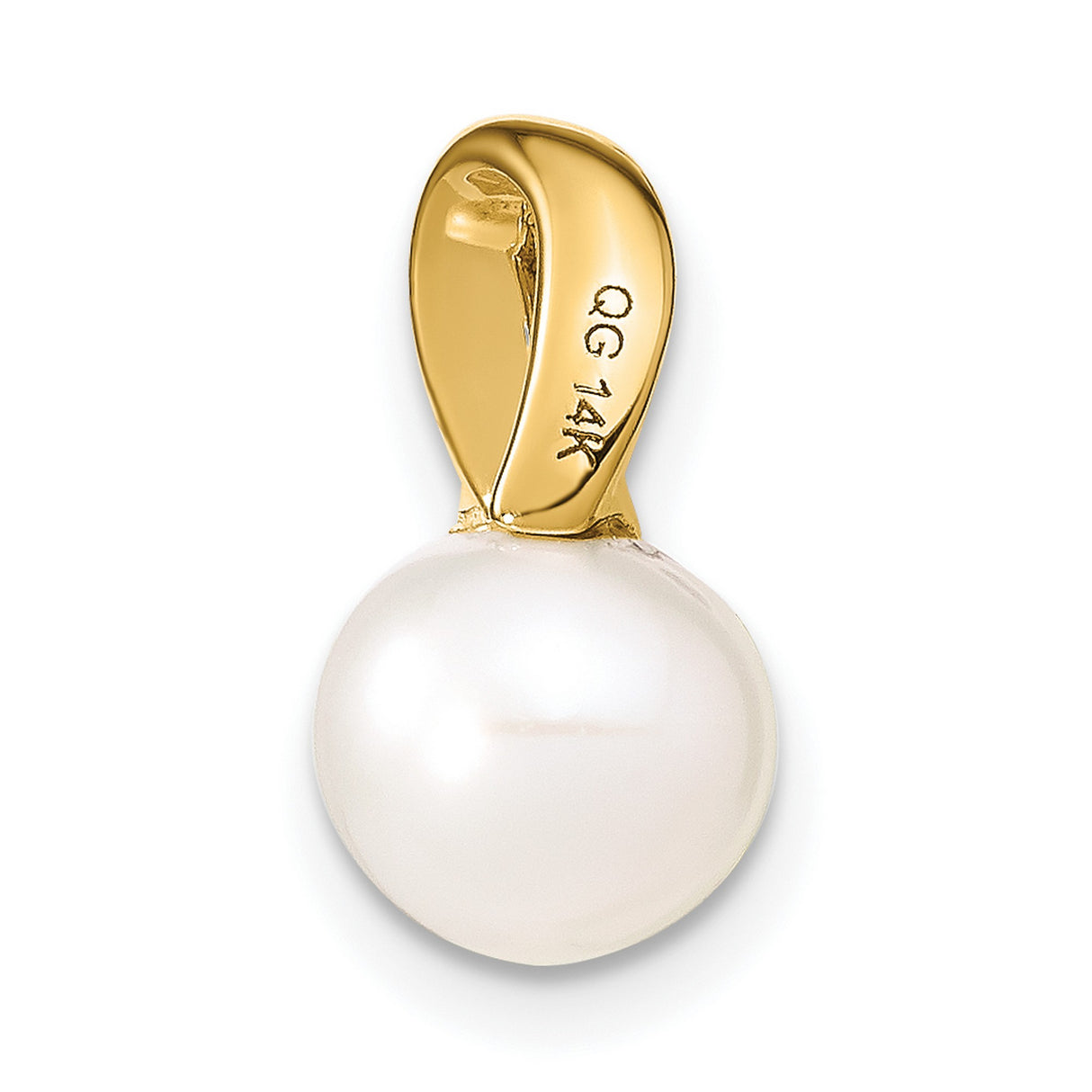 14k Yellow Gold Pendant with White Freshwater Cultured Pearl, Modern Swirl Design