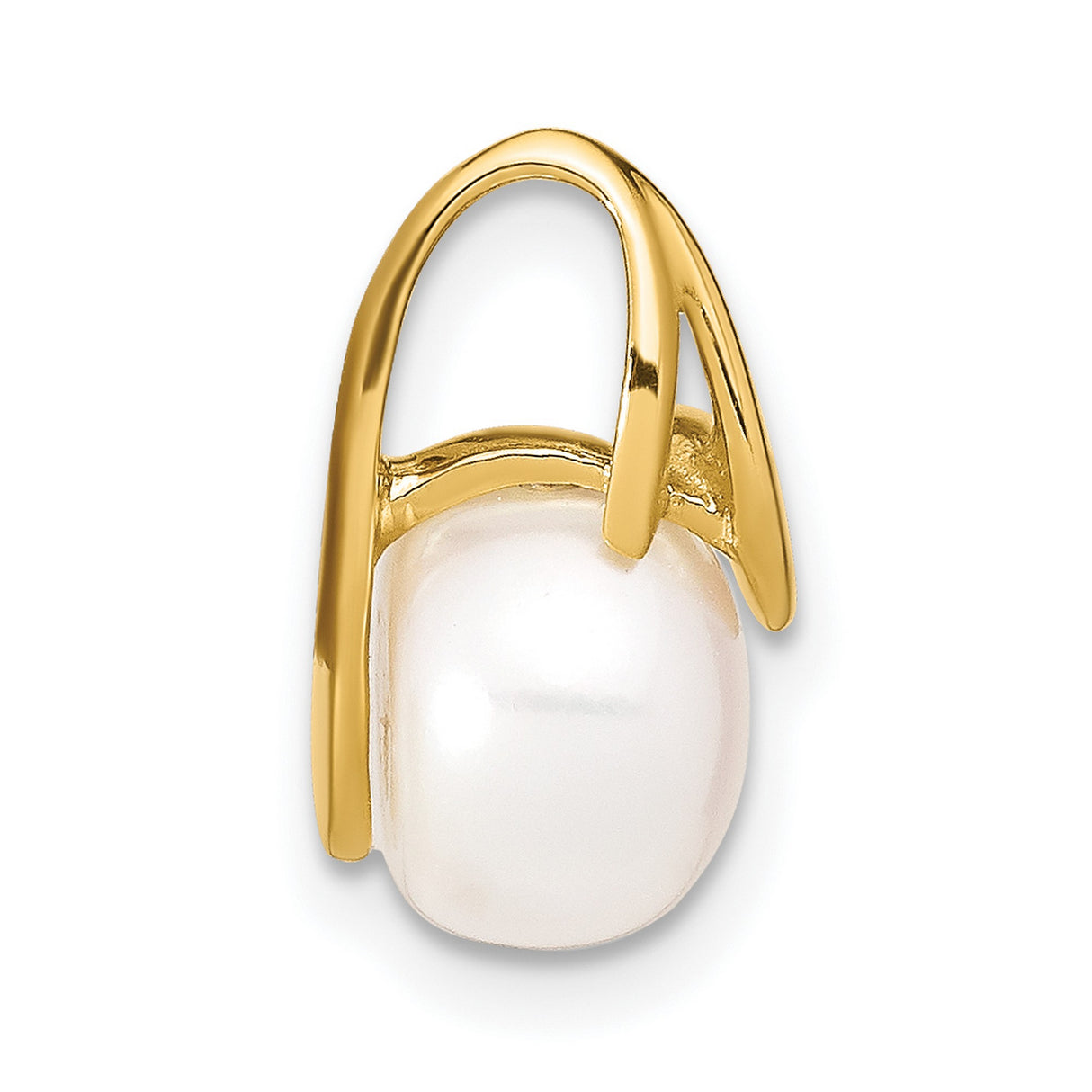 14k Yellow Gold Pendant with White Button Cultured Pearl, Modern Swirl Design