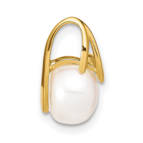 14k Yellow Gold Pendant with White Button Cultured Pearl, Modern Swirl Design
