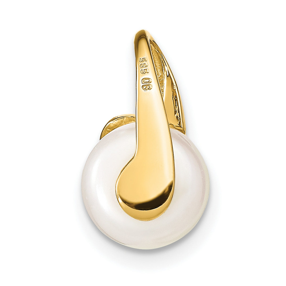 14k Yellow Gold Pendant with White Button Cultured Pearl, Modern Swirl Design