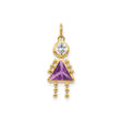14k Yellow Gold Girl Pendant with Synthetic Birthstone Dress and Cubic Zirconia Head Charm