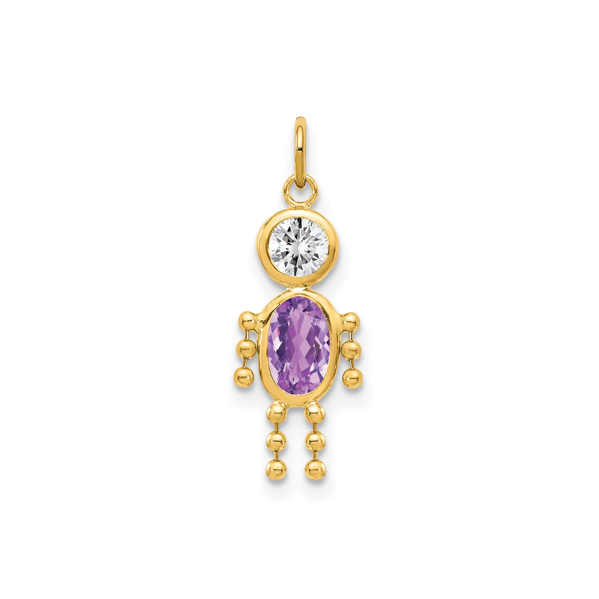 14k Yellow Gold Figure Pendant with Synthetic Birthstone and Cubic Zirconia, Kid Silhouette Design