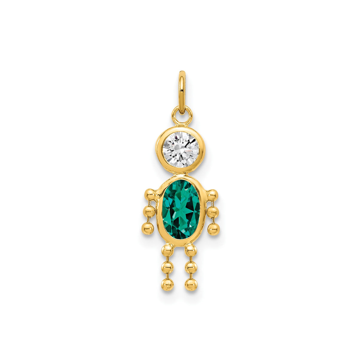 14k Yellow Gold Pendant with Synthetic Birthstone and Cubic Zirconia, Heart Family Keepsake Charm