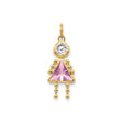 14k Yellow Gold Girl Charm Pendant with Pink Synthetic Birthstone and Cubic Zirconia