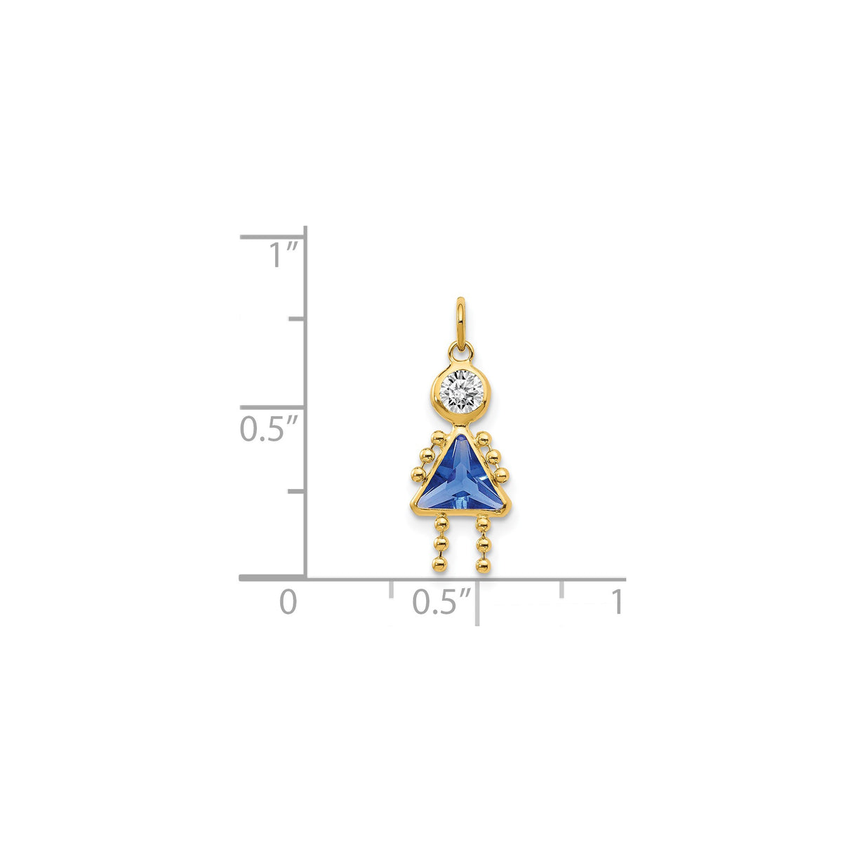 14k Yellow Gold Girl Pendant with Synthetic Birthstone, Cubic Zirconia, Mother Daughter Charm