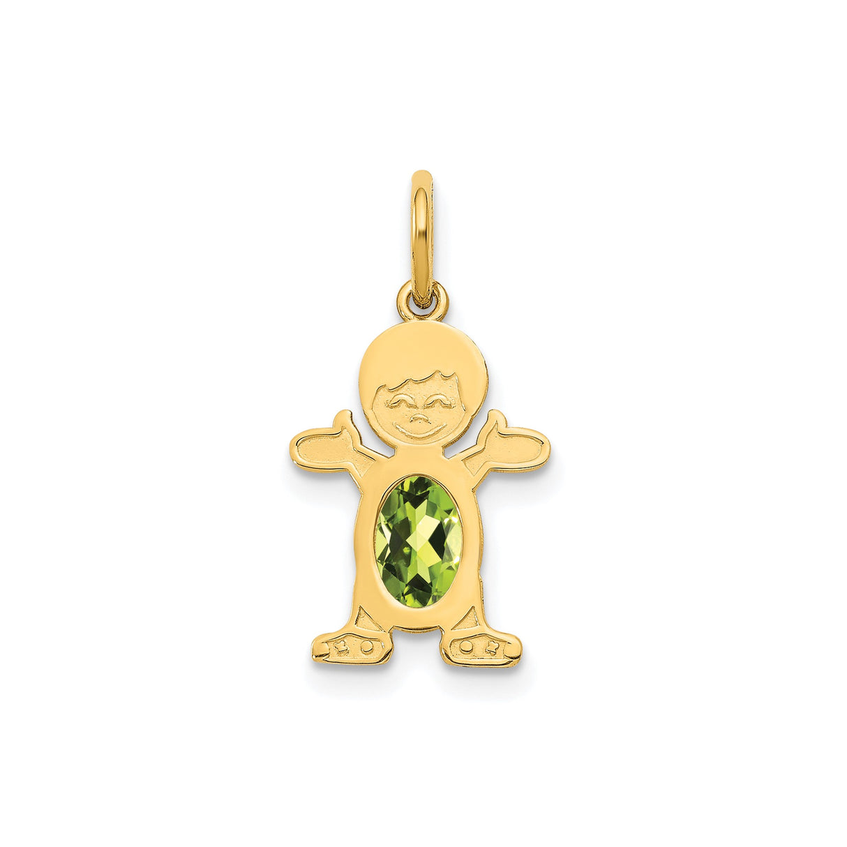 14k Yellow Gold Boy Pendant with Oval Peridot, August Birthstone Charm for Mom or Grandma