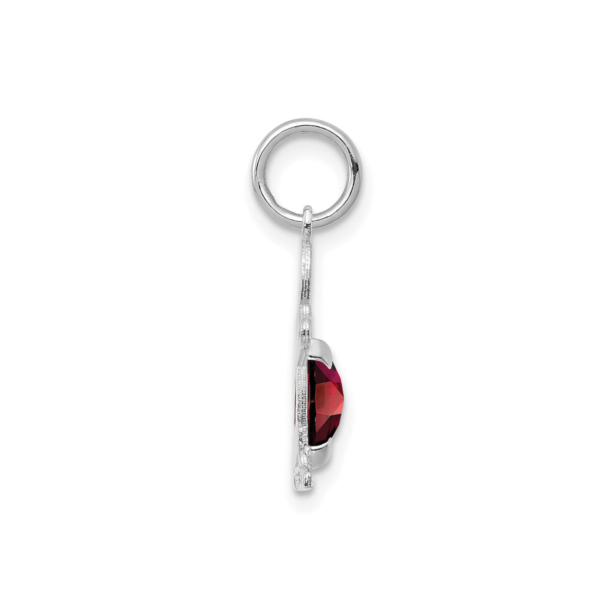 14k White Gold Boy Charm Pendant with Deep Red Oval Garnet, Family Jewelry