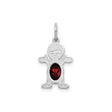 14k White Gold Boy Charm Pendant with Deep Red Oval Garnet, Family Jewelry