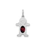 14k White Gold Boy Charm Pendant with Deep Red Oval Garnet, Family Jewelry