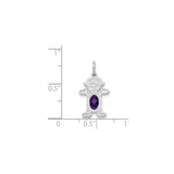 14k White Gold Girl Silhouette Pendant with Oval Amethyst, Mother and Daughter Keepsake Charm