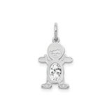 14k White Gold Boy Pendant with Oval White Topaz, Motherhood Symbol and Family Keepsake Charm