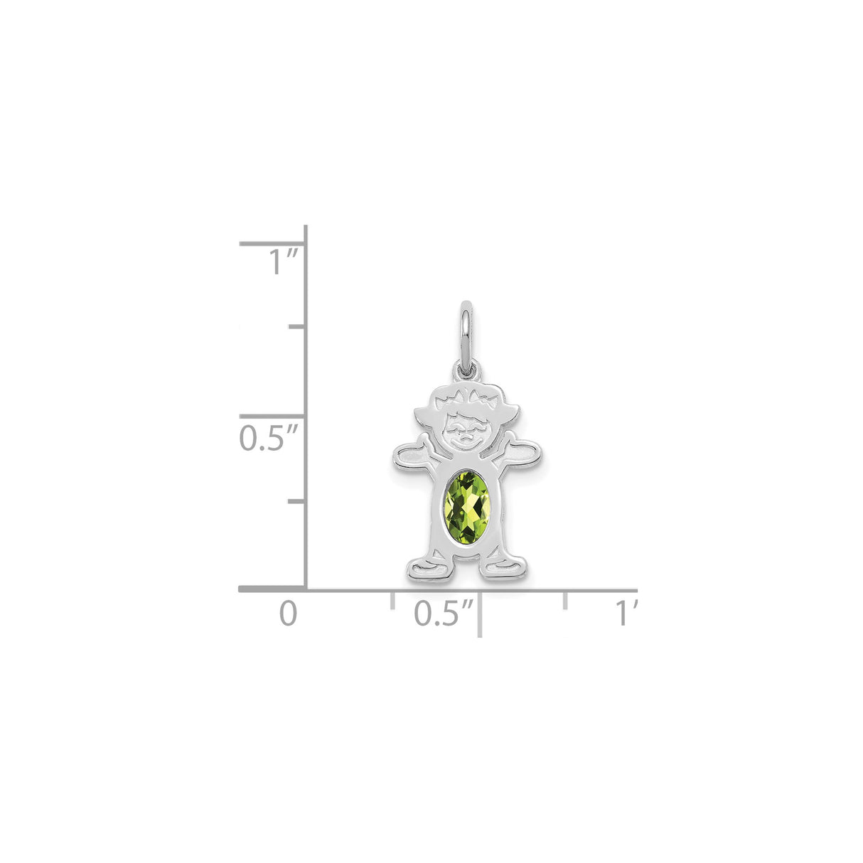 14k White Gold Girl Silhouette Pendant with Oval Peridot Birthstone Charm