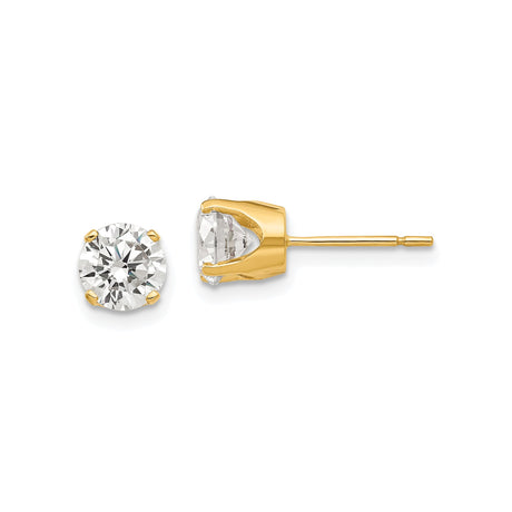 14k Yellow Gold Stud Earrings with Cubic Zirconia, Round Cut Solitaire, Classic Minimalist Design