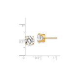 14k Yellow Gold Stud Earrings with Cubic Zirconia, Round Solitaire, Classic Four Prong Setting