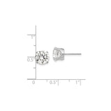 14k White Gold Stud Earrings with Round Cubic Zirconia, Solitaire Four-Prong Setting