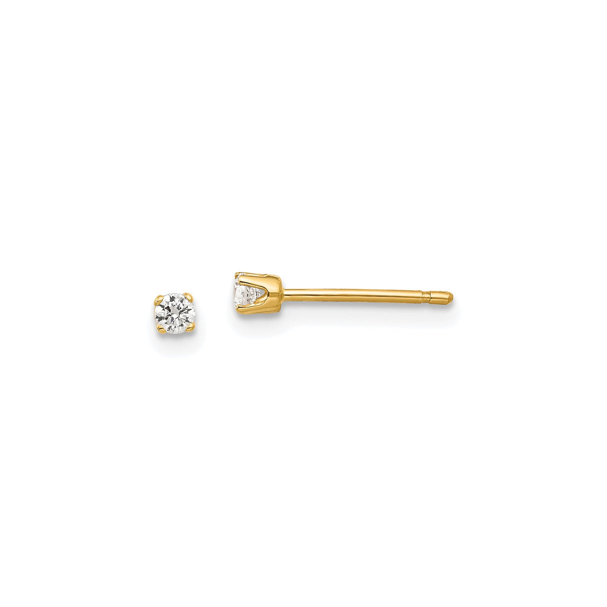 14k Yellow Gold Stud Earrings with Cubic Zirconia, Classic Four Prong Solitaire Design