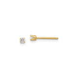 14k Yellow Gold Stud Earrings with Cubic Zirconia, Classic Four Prong Solitaire Design