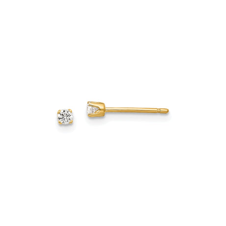 14k Yellow Gold Stud Earrings with Cubic Zirconia, Classic Four Prong Solitaire Design
