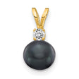 6mm Black Cultured Pearl AA Diamond Charm Pendant in Real 14k Yellow Gold