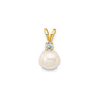 14k Yellow Gold Pendant with Round White Cultured Pearl and Diamond Accent, Classic Style