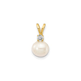 14k Yellow Gold Pendant with Round White Cultured Pearl and Diamond Accent, Classic Style