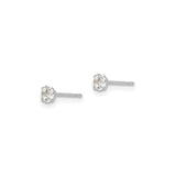 14k White Gold Stud Earrings with Round Cut Cubic Zirconia, Classic Solitaire Style