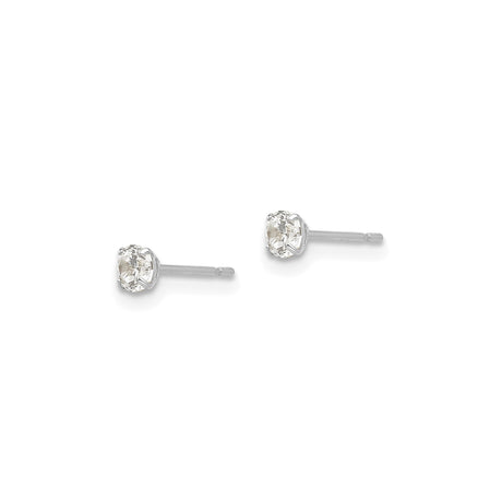 14k White Gold Stud Earrings with Round Cut Cubic Zirconia, Classic Solitaire Style
