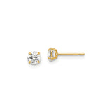 14k Yellow Gold Stud Earrings with Cubic Zirconia, Classic Four Prong Solitaire Design