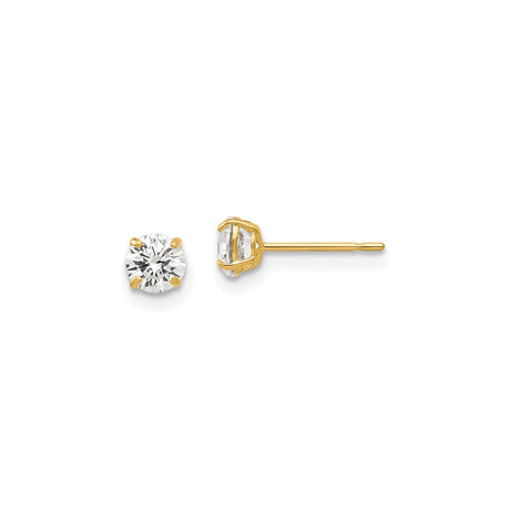 14k Yellow Gold Stud Earrings with Cubic Zirconia, Classic Four Prong Solitaire Design