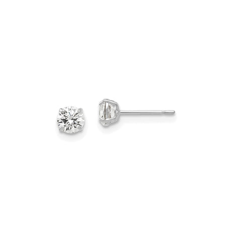 14k White Gold Solitaire Stud Earrings with 4mm Round Cubic Zirconia, Classic 4 Prong Setting