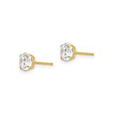 14k Yellow Gold Stud Earrings with Round Cubic Zirconia in Classic Four Prong Solitaire Setting