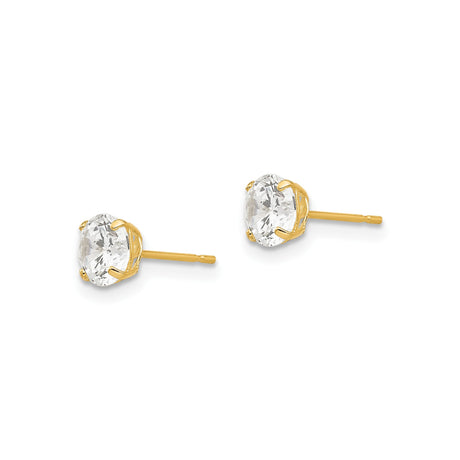 14k Yellow Gold Stud Earrings with Round Cubic Zirconia in Classic Four Prong Solitaire Setting