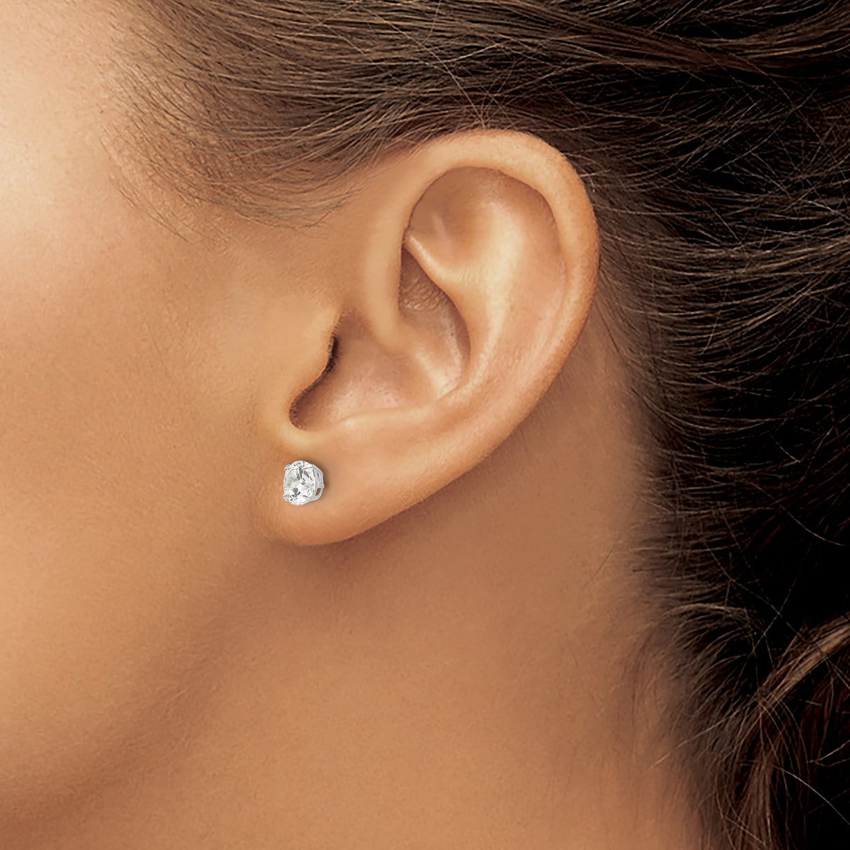14k White Gold Solitaire Stud Earrings with Cubic Zirconia, Four-Prong Basket Setting