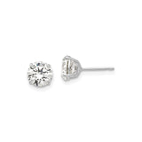 14k White Gold Solitaire Stud Earrings with Cubic Zirconia, Four-Prong Basket Setting