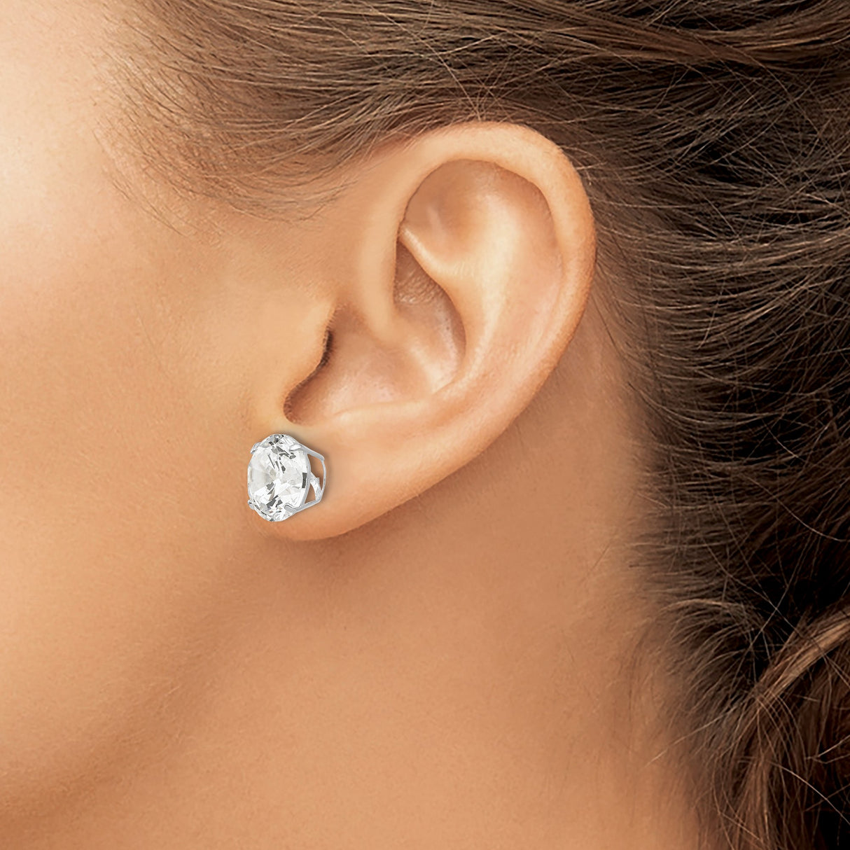 14k White Gold Stud Earrings with Cubic Zirconia, Solitaire Round Four Prong Setting