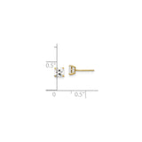 14k Yellow Gold Stud Earrings with Square Cut Cubic Zirconia, Minimalist Four-Prong Design