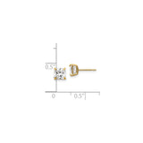 14k Yellow Gold Stud Earrings with Square Princess Cut Cubic Zirconia, Classic Four Prong Setting