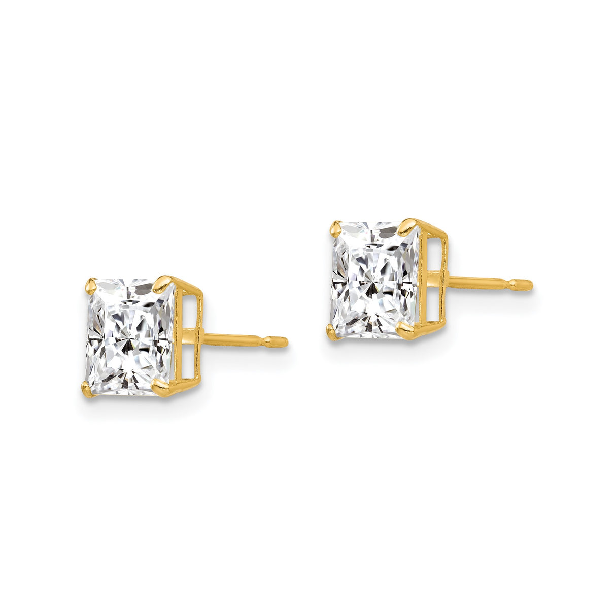 14k Yellow Gold Princess Cut Stud Earrings with Clear Cubic Zirconia, Minimalist Square Design