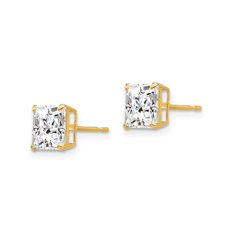 14k Yellow Gold Princess Cut Stud Earrings with Clear Cubic Zirconia, Minimalist Square Design