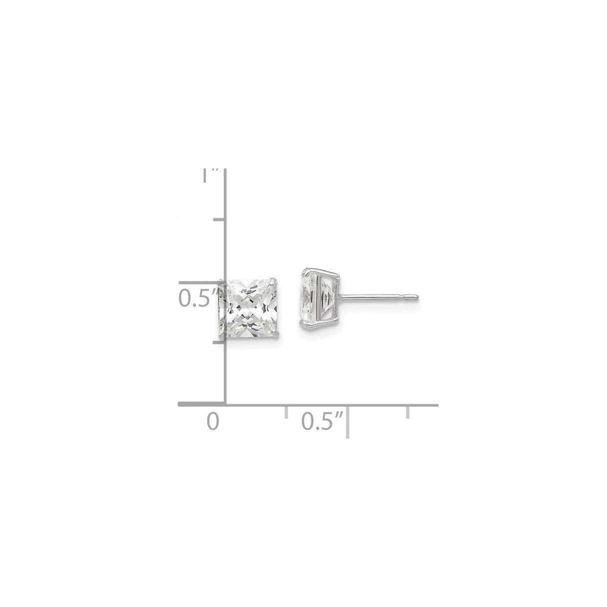 14k White Gold Stud Earrings with Cubic Zirconia, Princess Cut, Four-Prong Setting, Classic Style